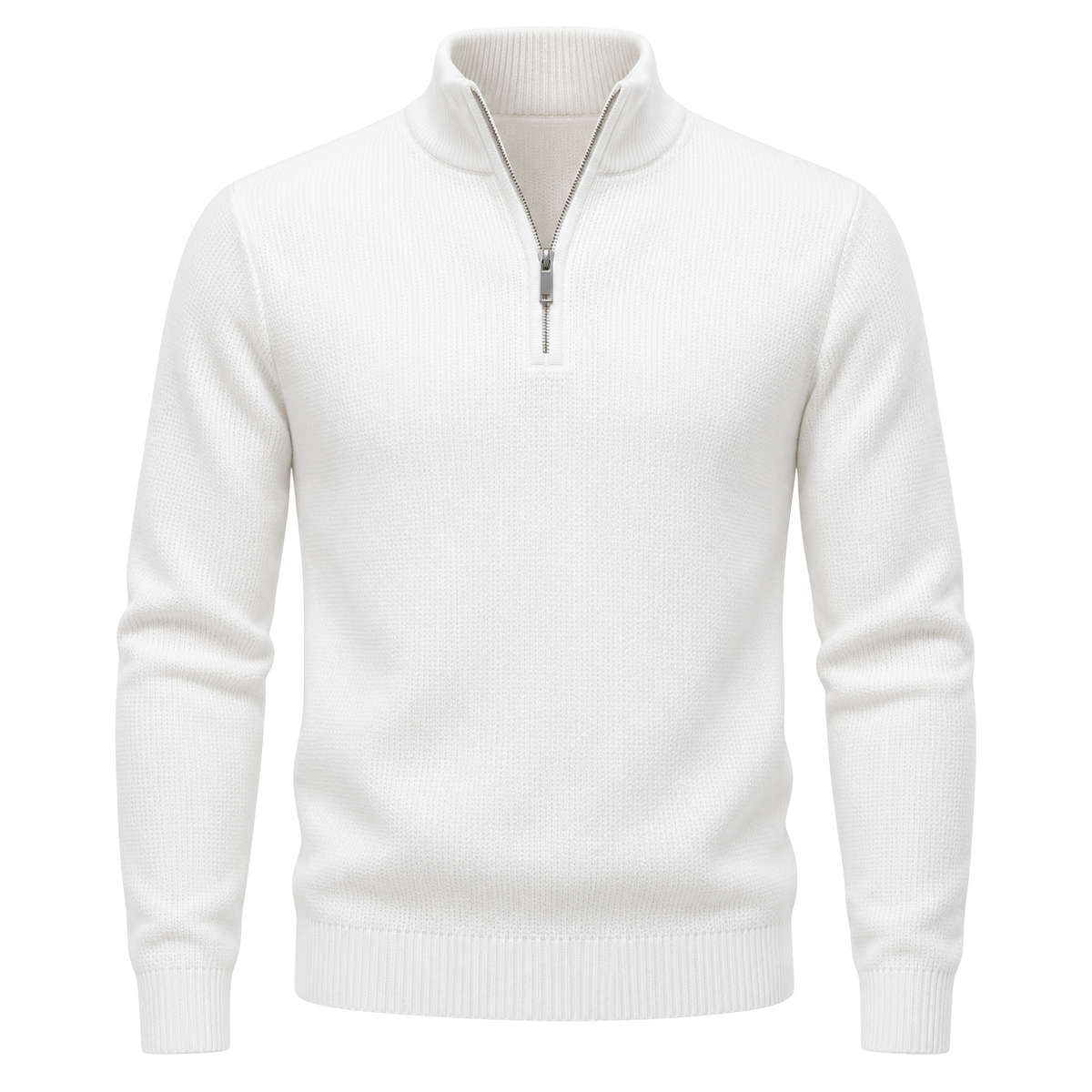 The Kensington White Quarter-Zip Sweater | DRENVOSSK